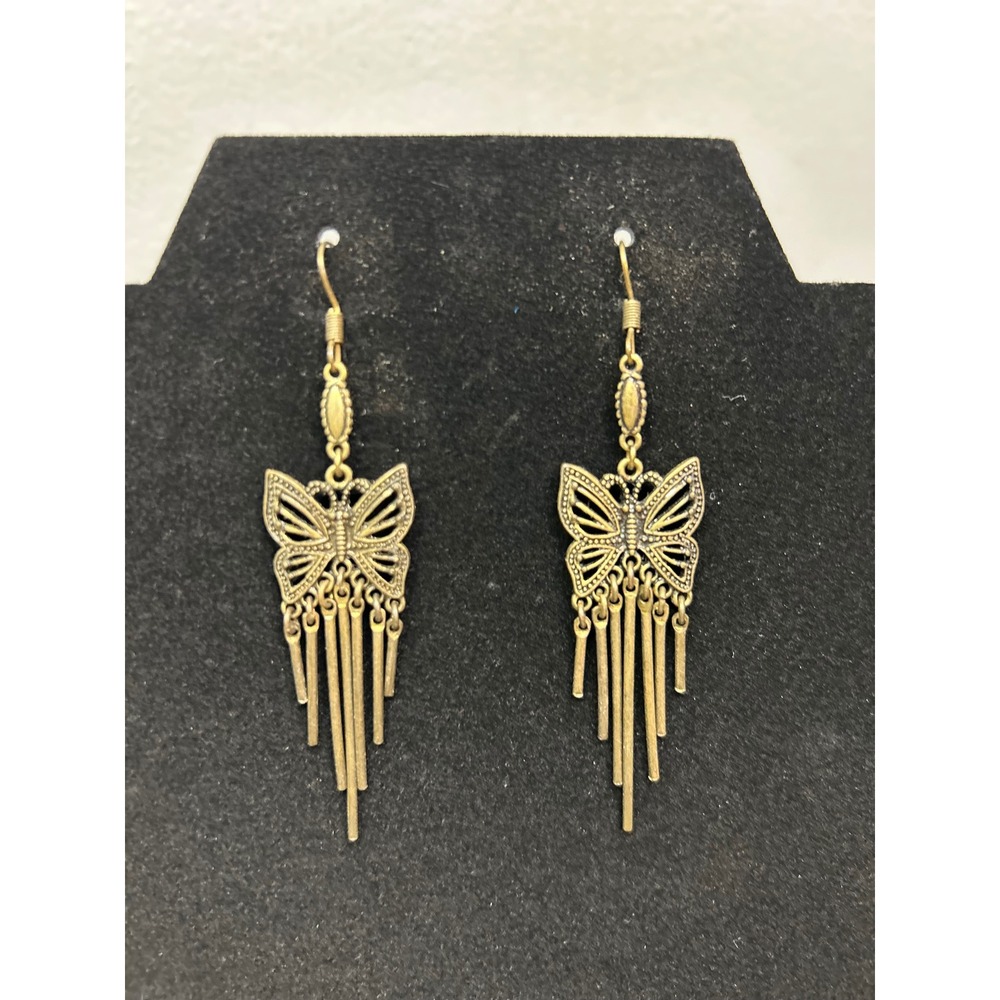 Boho Butterfly‎ Dangle Earrings Bronze Tone Long Fringe Festival Jewelry